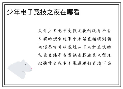 少年电子竞技之夜在哪看